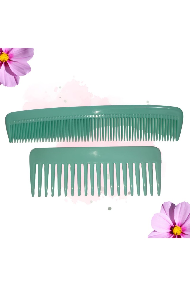 Hi Tech Sales Green Dressing Hair Comb & Wide Tooth Shampoo Comb for Men & Women | Pack of 2 (Green)