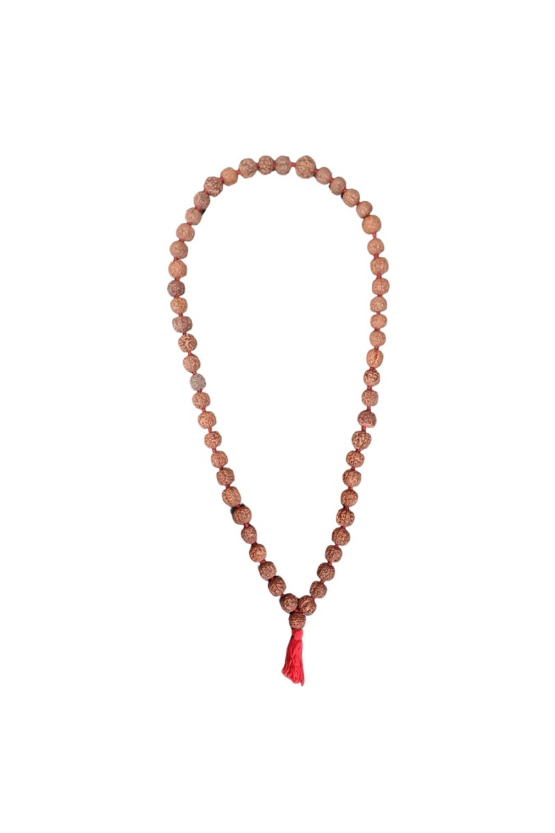 HiTechMart 5 Mukhi Rudraksha Mala Hindu Prayer Meditation Rosary with Red Tassel