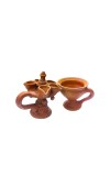 Panch Pradeep with Dhunuchi Combo - Traditional Handcrafted Terracotta 5-Lamp Oil Holder & Incense Holder for Pooja, Religious Ceremonies, Diwali, and Festivals