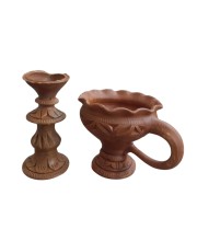 Handmade Clay Dhoop Dani and Pradeep Traditional Terracotta Diya for Puja Home Temple Decoration Festival Use (Set of Two)
