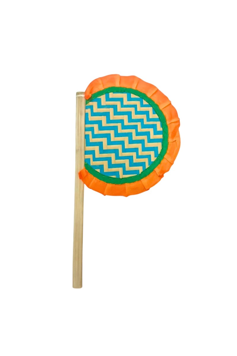 Handmade Bamboo Hand Fan (Hatpakha) – Traditional Hand-Painted Handheld Fan for Cool Air, Home Décor, Festivals & Puja | Eco-Friendly Travel Fan (14.5 × 8.2 cm) (Orange)