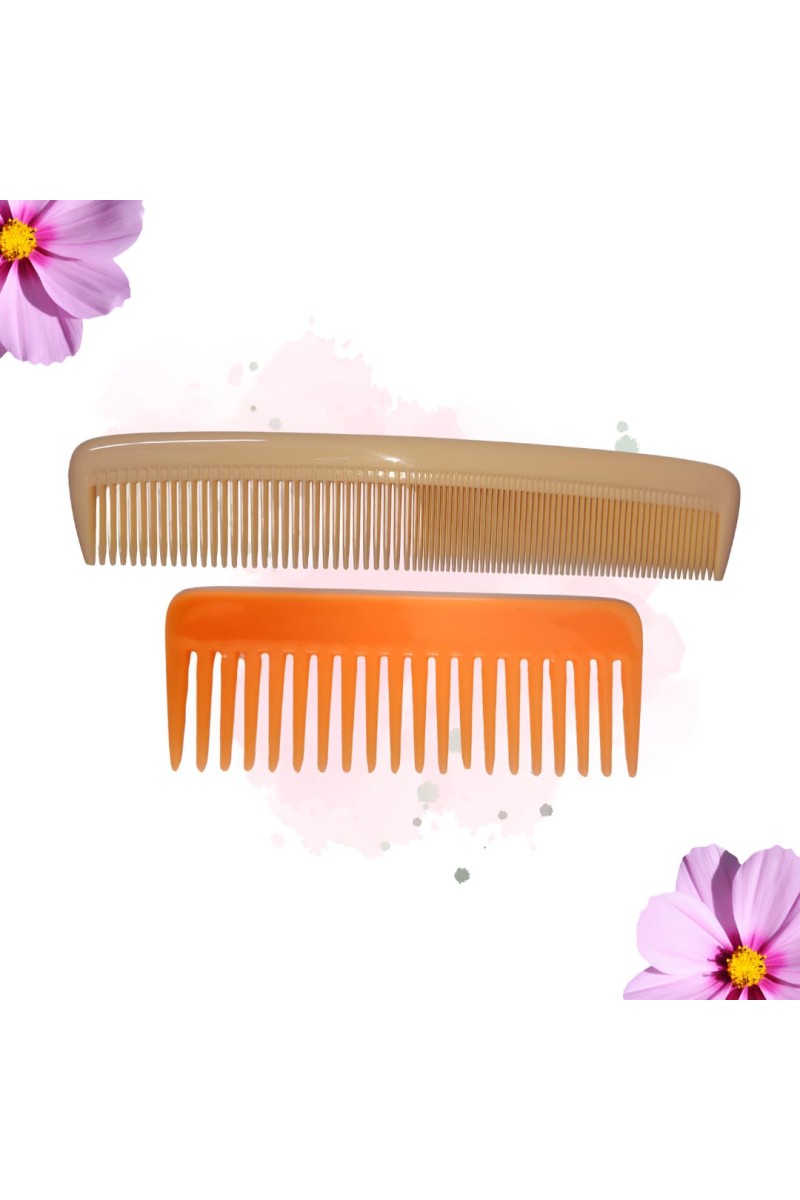 Hi Tech Sales Green Dressing Hair Comb & Wide Tooth Shampoo Comb for Men & Women | Pack of 2 (Beige & Orange)