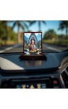 Car Desk/Table Top Goddess Durga Wooden Photo Stand 3x4 Inches, Compact & Stylish Spiritual Display For Car, Home & Office (Pack Of 1) (F14413)