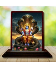 Car Desk/Table Top Lord Vishnu Wooden Photo Stand â€“ 3x4 Inches, Compact & Stylish Spiritual Display For Car, Home & Office (Pack Of 1) (F14422)