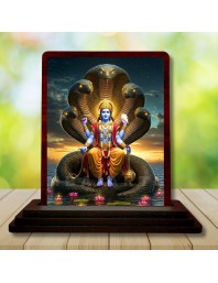 Car Desk/Table Top Lord Vishnu Wooden Photo Stand 3x4 Inches, Compact & Stylish Spiritual Display For Car, Home & Office (Pack Of 1) (F14422)