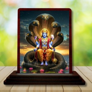 Car Desk/Table Top Lord Vishnu Wooden Photo Stand 3x4 Inches, Compact & Stylish Spiritual Display For Car, Home & Office (Pack Of 1) (F14422)