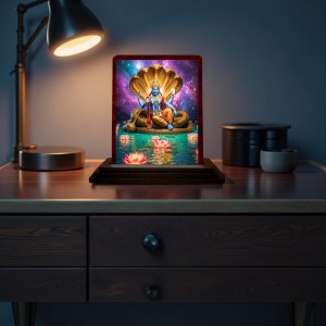Car Desk/Table Top Lord Vishnu Wooden Photo Stand 3x4 Inches, Compact & Stylish Spiritual Display For Car, Home & Office (Pack Of 1) (F14604)