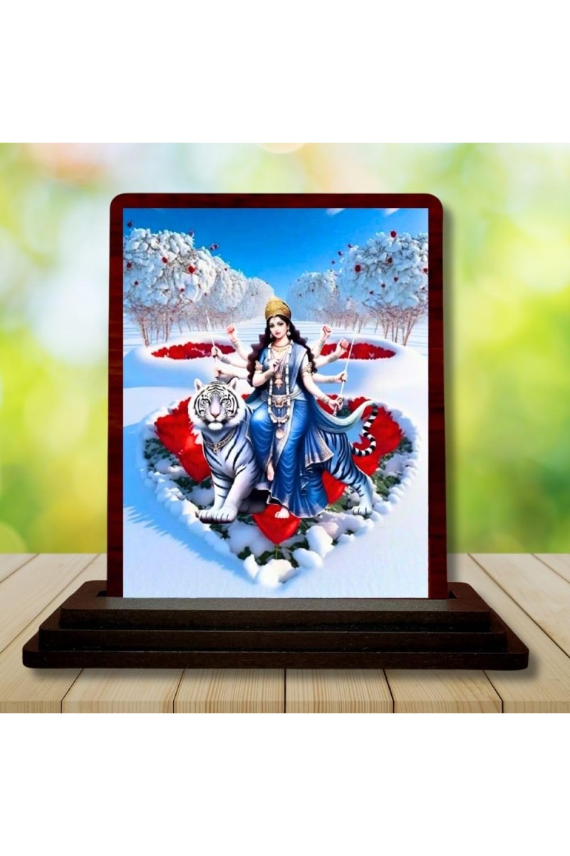 Car Desk/Table Top Goddess Durga Matha Wooden Photo Stand â€“ 3x4 Inches, Compact & Stylish Spiritual Display For Car, Home & Office (Pack Of 1) (F14418)