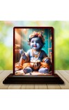 Car Desk/Table Top Lord Krishna Wooden Photo Stand â€“ 3x4 Inches, Compact & Stylish Spiritual Display For Car, Home & Office (Pack Of 1) (F14473)