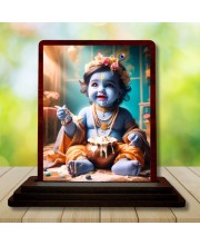 Car Desk/Table Top Lord Krishna Wooden Photo Stand â€“ 3x4 Inches, Compact & Stylish Spiritual Display For Car, Home & Office (Pack Of 1) (F14473)