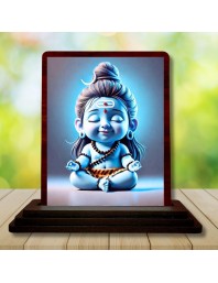 Car Desk/Table Top Lord Shiva Wooden Photo Stand 3x4 Inches, Compact & Stylish Spiritual Display For Car, Home & Office (Pack Of 1) (F14621)