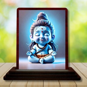 Car Desk/Table Top Lord Shiva Wooden Photo Stand 3x4 Inches, Compact & Stylish Spiritual Display For Car, Home & Office (Pack Of 1) (F14621)