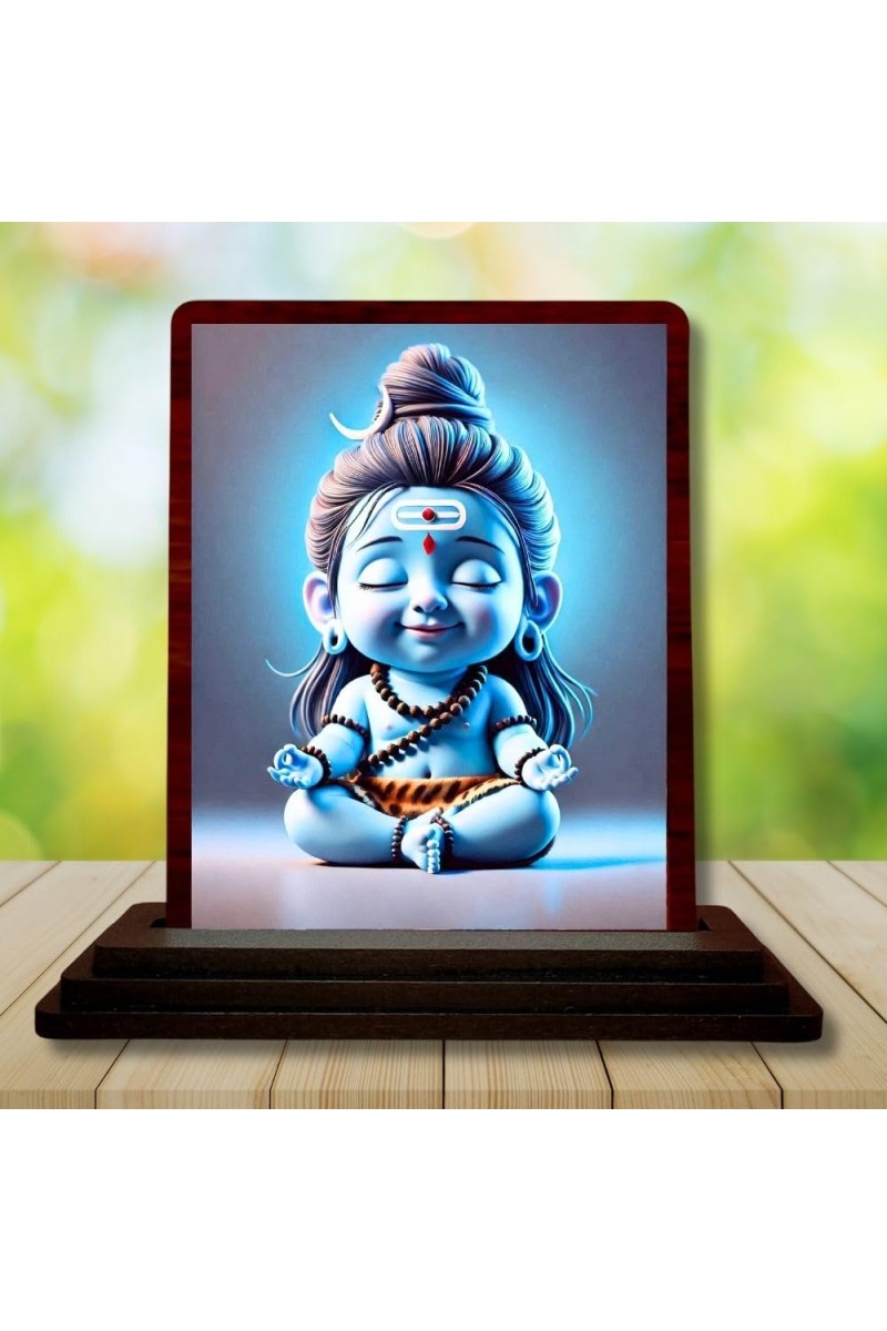 Car Desk/Table Top Lord Shiva Wooden Photo Stand â€“ 3x4 Inches, Compact & Stylish Spiritual Display For Car, Home & Office (Pack Of 1) (F14621)