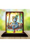 Car Desk/Table Top Lord Krishna Wooden Photo Stand â€“ 3x4 Inches, Compact & Stylish Spiritual Display For Car, Home & Office (Pack Of 1) (F14506)