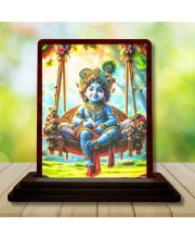 Car Desk/Table Top Lord Krishna Wooden Photo Stand â€“ 3x4 Inches, Compact & Stylish Spiritual Display For Car, Home & Office (Pack Of 1) (F14506)