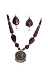 Handmade Beaded Necklace Set for Women with Oxidised Silver Pendant & Matching Earrings | Tribal Ethnic Jewellery | Boho Statement Necklace for Festive & Casual Wear