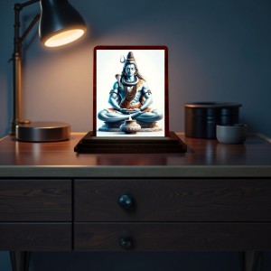 Car Desk/Table Top Lord Shiva Wooden Photo Stand 3x4 Inches, Compact & Stylish Spiritual Display For Car, Home & Office (Pack Of 1) (F14630)