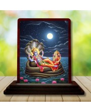 Car Desk/Table Top Lord Vishnu Wooden Photo Stand â€“ 3x4 Inches, Compact & Stylish Spiritual Display For Car, Home & Office (Pack Of 1) (F14594)