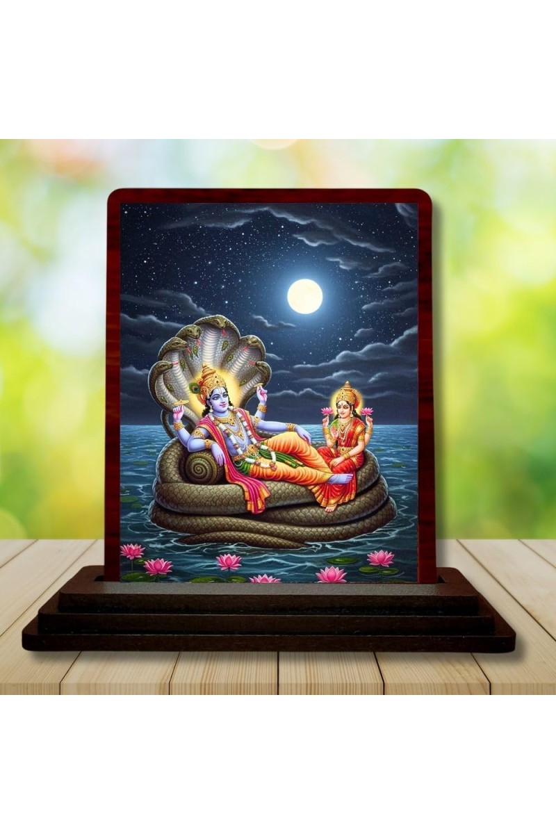 Car Desk/Table Top Lord Vishnu Wooden Photo Stand â€“ 3x4 Inches, Compact & Stylish Spiritual Display For Car, Home & Office (Pack Of 1) (F14594)