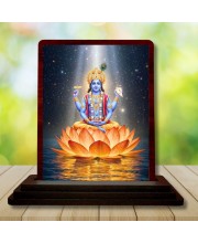 Car Desk/Table Top Lord Vishnu Wooden Photo Stand â€“ 3x4 Inches, Compact & Stylish Spiritual Display For Car, Home & Office (Pack Of 1) (F14613)
