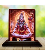 Car Desk/Table Top Lord Shiva Wooden Photo Stand â€“ 3x4 Inches, Compact & Stylish Spiritual Display For Car, Home & Office (Pack Of 1) (F14615)