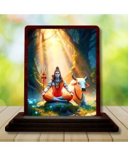 Car Desk/Table Top Lord Shiva Wooden Photo Stand â€“ 3x4 Inches, Compact & Stylish Spiritual Display For Car, Home & Office (Pack Of 1) (F14626)