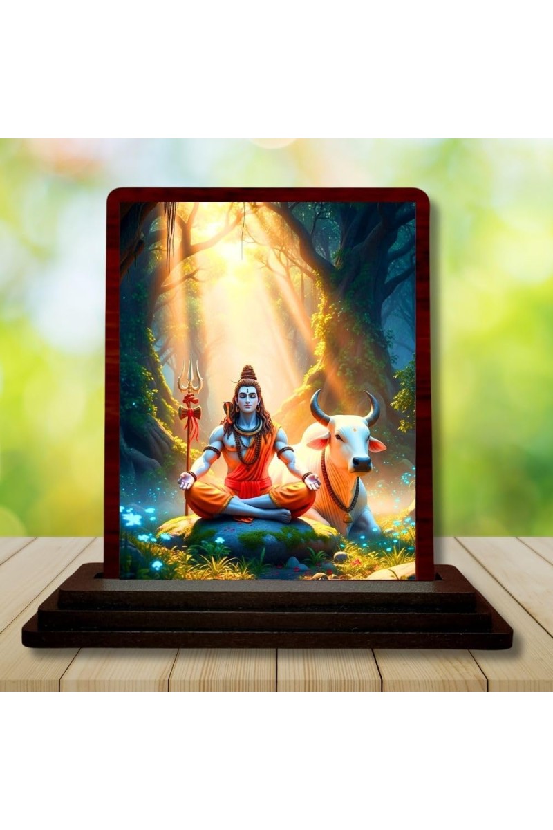 Car Desk/Table Top Lord Shiva Wooden Photo Stand â€“ 3x4 Inches, Compact & Stylish Spiritual Display For Car, Home & Office (Pack Of 1) (F14626)