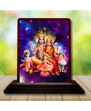 Car Desk/Table Top Lord Vishnu Lakshmi Wooden Photo Stand â€“ 3x4 Inches, Compact & Stylish Spiritual Display For Car, Home & Office (Pack Of 1) (F14441)