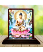 Car Desk/Table Top Lord Buddha Wooden Photo Stand â€“ 3x4 Inches, Compact & Stylish Spiritual Display For Car, Home & Office (Pack Of 1) (F14411)