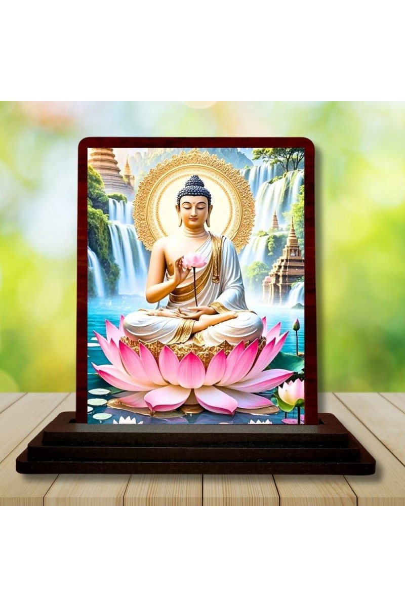 Car Desk/Table Top Lord Buddha Wooden Photo Stand â€“ 3x4 Inches, Compact & Stylish Spiritual Display For Car, Home & Office (Pack Of 1) (F14411)