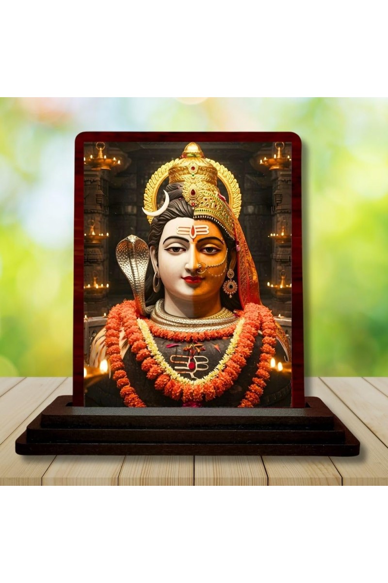 Car Desk/Table Top Lord Shiva Arthanarishwara Wooden Photo Stand â€“ 3x4 Inches, Compact & Stylish Spiritual Display For Car, Home & Office (Pack Of 1) (F14481)
