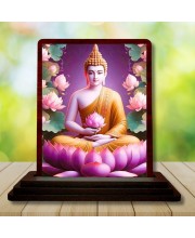 Car Desk/Table Top Lord Buddha Wooden Photo Stand â€“ 3x4 Inches, Compact & Stylish Spiritual Display For Car, Home & Office (Pack Of 1) (F14415)