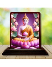 Car Desk/Table Top Lord Buddha Wooden Photo Stand 3x4 Inches, Compact & Stylish Spiritual Display For Car, Home & Office (Pack Of 1) (F14415)