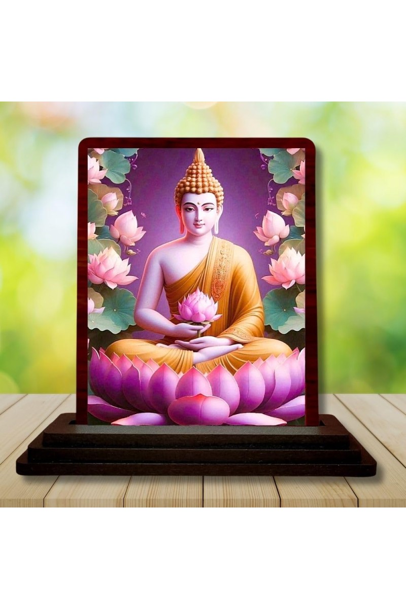 Car Desk/Table Top Lord Buddha Wooden Photo Stand â€“ 3x4 Inches, Compact & Stylish Spiritual Display For Car, Home & Office (Pack Of 1) (F14415)