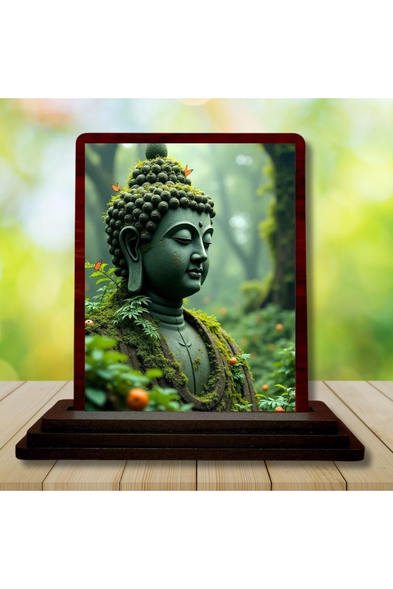 Car Desk/Table Top Lord Buddha Wooden Photo Stand â€“ 3x4 Inches, Compact & Stylish Spiritual Display For Car, Home & Office (Pack Of 1) (F14448)