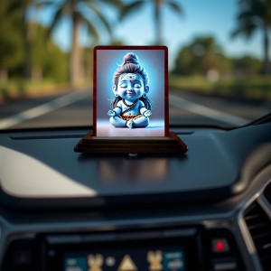 Car Desk/Table Top Lord Shiva Wooden Photo Stand 3x4 Inches, Compact & Stylish Spiritual Display For Car, Home & Office (Pack Of 1) (F14621)
