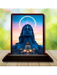 Car Desk/Table Top Lord Shiva Wooden Photo Stand 3x4 Inches, Compact & Stylish Spiritual Display For Car, Home & Office (Pack Of 1) (F14620)