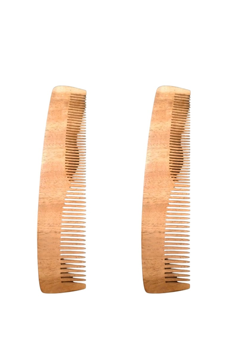 Wooden Neem Comb for Hair | Natural Anti-Static Wooden Hair Comb | Wide & Fine Teeth | Reduces Hair Fall & Dandruff | Unisex (combo of 2)