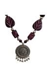 Handmade Beaded Necklace Set for Women with Oxidised Silver Pendant & Matching Earrings | Tribal Ethnic Jewellery | Boho Statement Necklace for Festive & Casual Wear (Square)