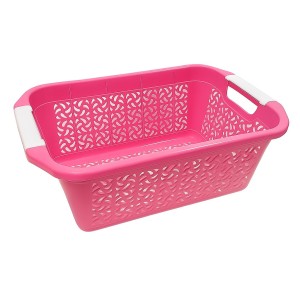 Plastic Laundry Basket with Handles – Durable, Ventilated Storage Hamper for Clothes and Home Organization (pink)