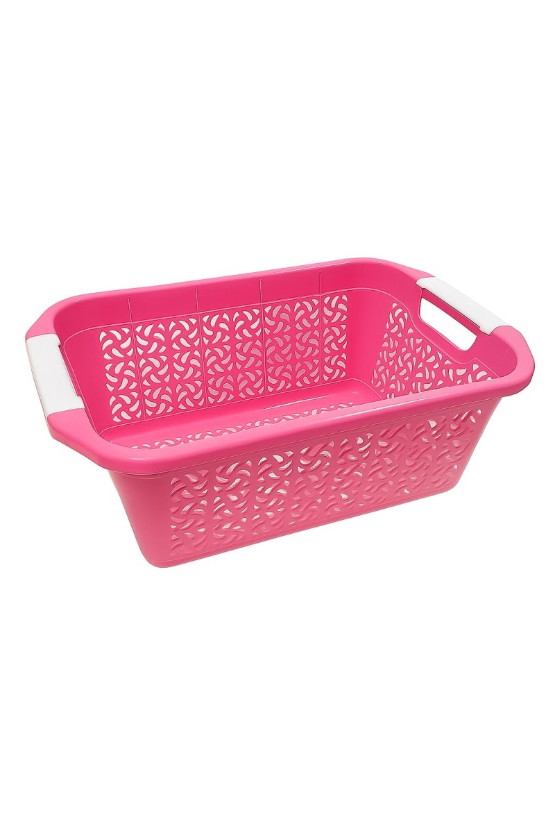 Plastic Laundry Basket with Handles – Durable, Ventilated Storage Hamper for Clothes and Home Organization (pink)