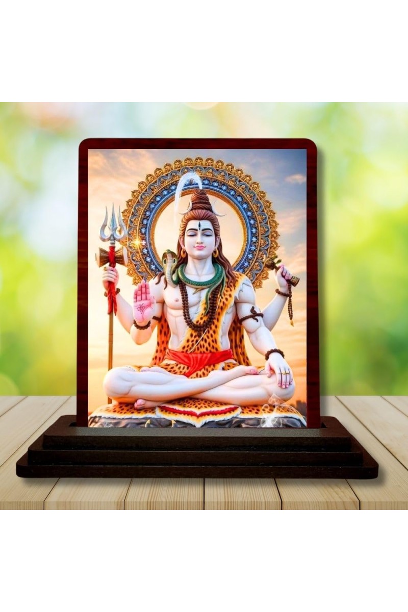Car Desk/Table Top Lord Shiva Wooden Photo Stand â€“ 3x4 Inches, Compact & Stylish Spiritual Display For Car, Home & Office (Pack Of 1) (F14417)