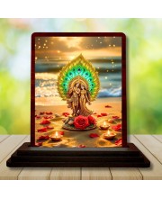 Car Desk/Table Top Lord Krishna Wooden Photo Stand â€“ 3x4 Inches, Compact & Stylish Spiritual Display For Car, Home & Office (Pack Of 1) (F14388)