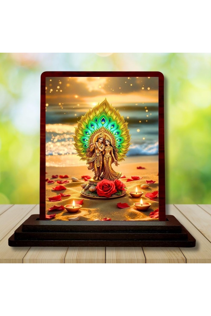 Car Desk/Table Top Lord Krishna Wooden Photo Stand â€“ 3x4 Inches, Compact & Stylish Spiritual Display For Car, Home & Office (Pack Of 1) (F14388)