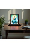 Car Desk/Table Top Lord Buddha Wooden Photo Stand 3x4 Inches, Compact & Stylish Spiritual Display For Car, Home & Office (Pack Of 1) (F14423)
