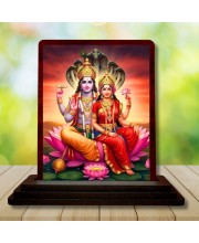 Car Desk/Table Top Lord Vishnu Lakshmi Wooden Photo Stand â€“ 3x4 Inches, Compact & Stylish Spiritual Display For Car, Home & Office (Pack Of 1) (F14561)