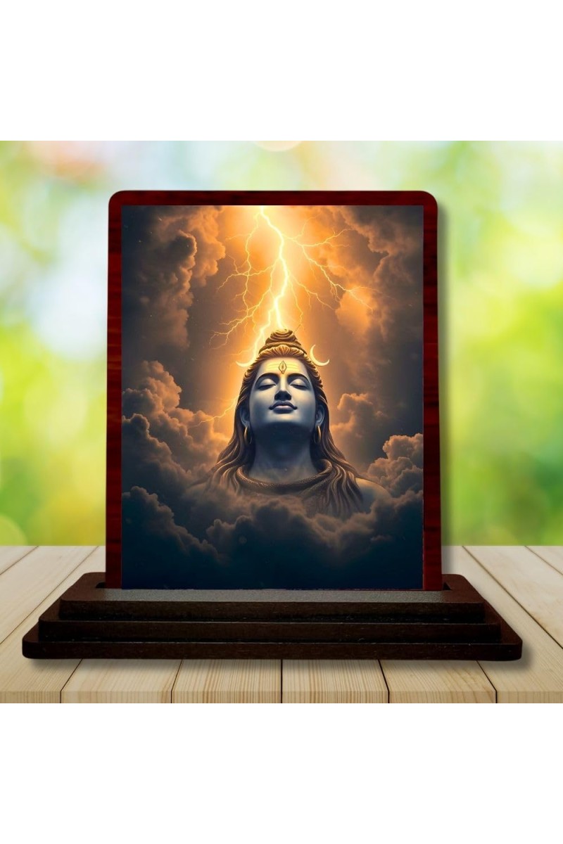Car Desk/Table Top Lord Shiva Wooden Photo Stand â€“ 3x4 Inches, Compact & Stylish Spiritual Display For Car, Home & Office (Pack Of 1) (F14624)