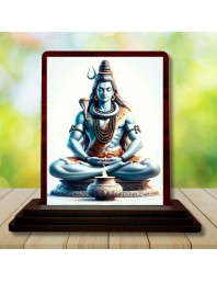 Car Desk/Table Top Lord Shiva Wooden Photo Stand 3x4 Inches, Compact & Stylish Spiritual Display For Car, Home & Office (Pack Of 1) (F14630)