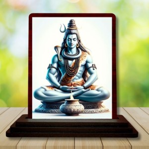 Car Desk/Table Top Lord Shiva Wooden Photo Stand 3x4 Inches, Compact & Stylish Spiritual Display For Car, Home & Office (Pack Of 1) (F14630)