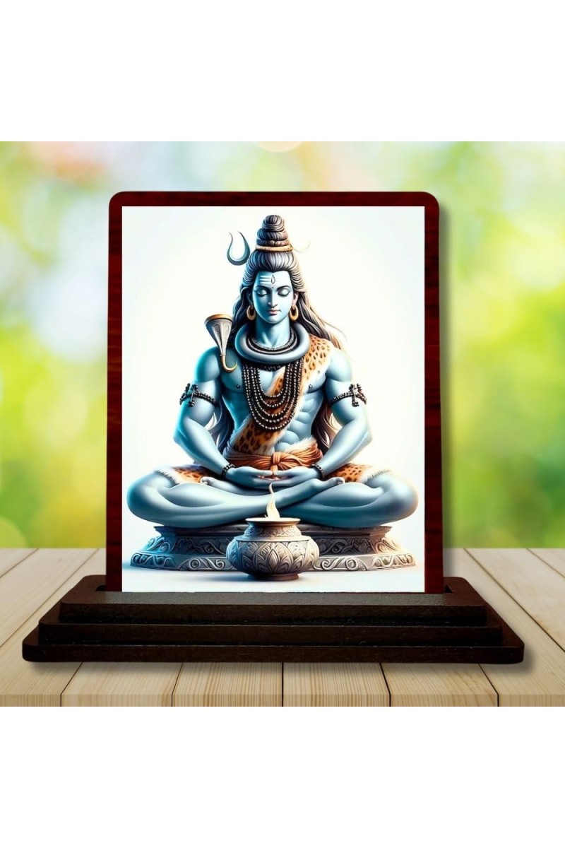 Car Desk/Table Top Lord Shiva Wooden Photo Stand â€“ 3x4 Inches, Compact & Stylish Spiritual Display For Car, Home & Office (Pack Of 1) (F14630)